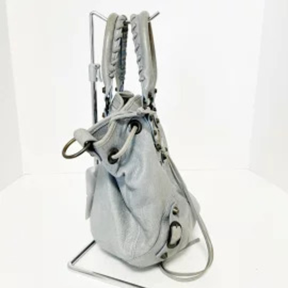 Balenciaga Pom Handbag Drawstring Blue Gray Leather